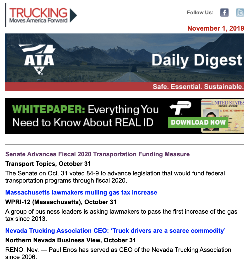 A screenshot of the trucking news website.