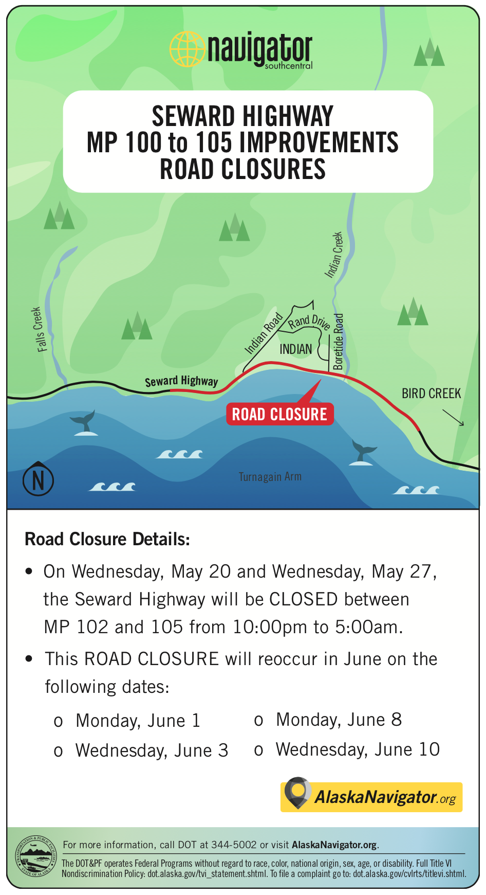 A road closure map with the following information.